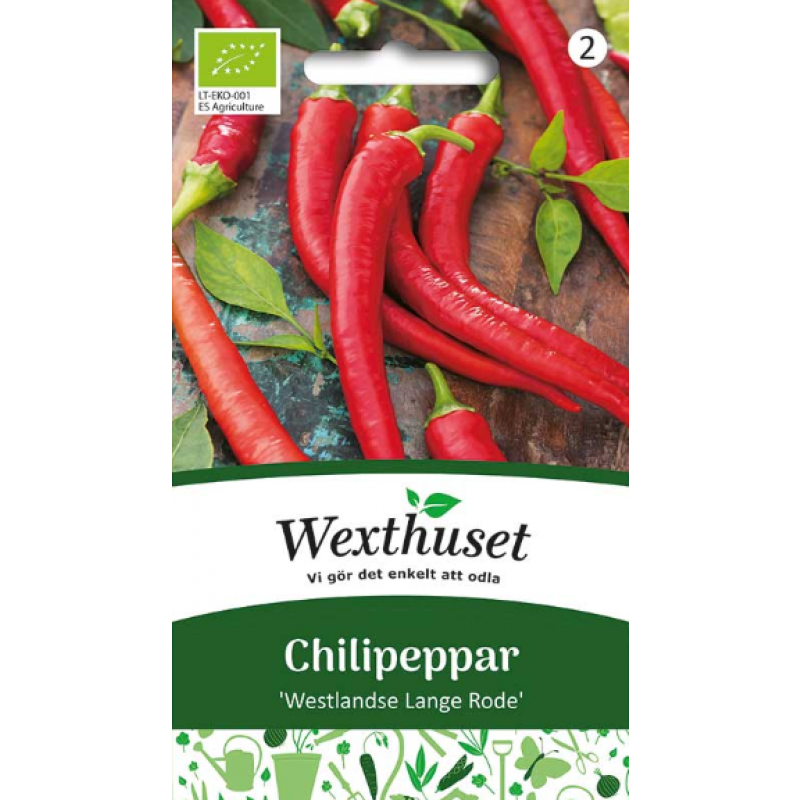 Chilipeppar 'Westlandse Lange Rode', ekologisk