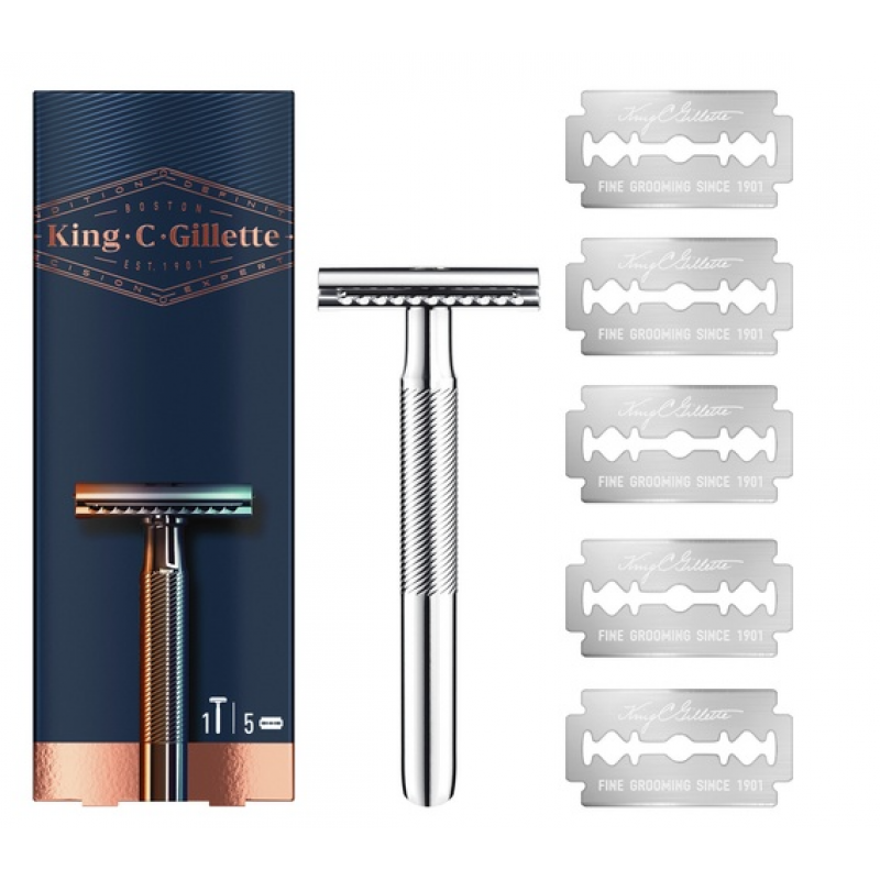 King C. Gillette Dubbeleggad Säkerhetshyvel 5 Rakblad